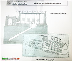  پلان  وضع  موجود  و  برش  وضعیت  احتمالی  ساختمان  که  توسط  دیوید  استروناخ  ترسیم‌شده  است. 