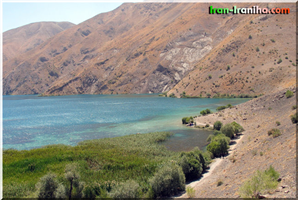  نمایی  از  دریاچه  ی  گهر،  بخش  وسیعی  از  اضلاع  غربی  و  شرقی  دریاچه  را  نی  ها  پوشانده  اند 